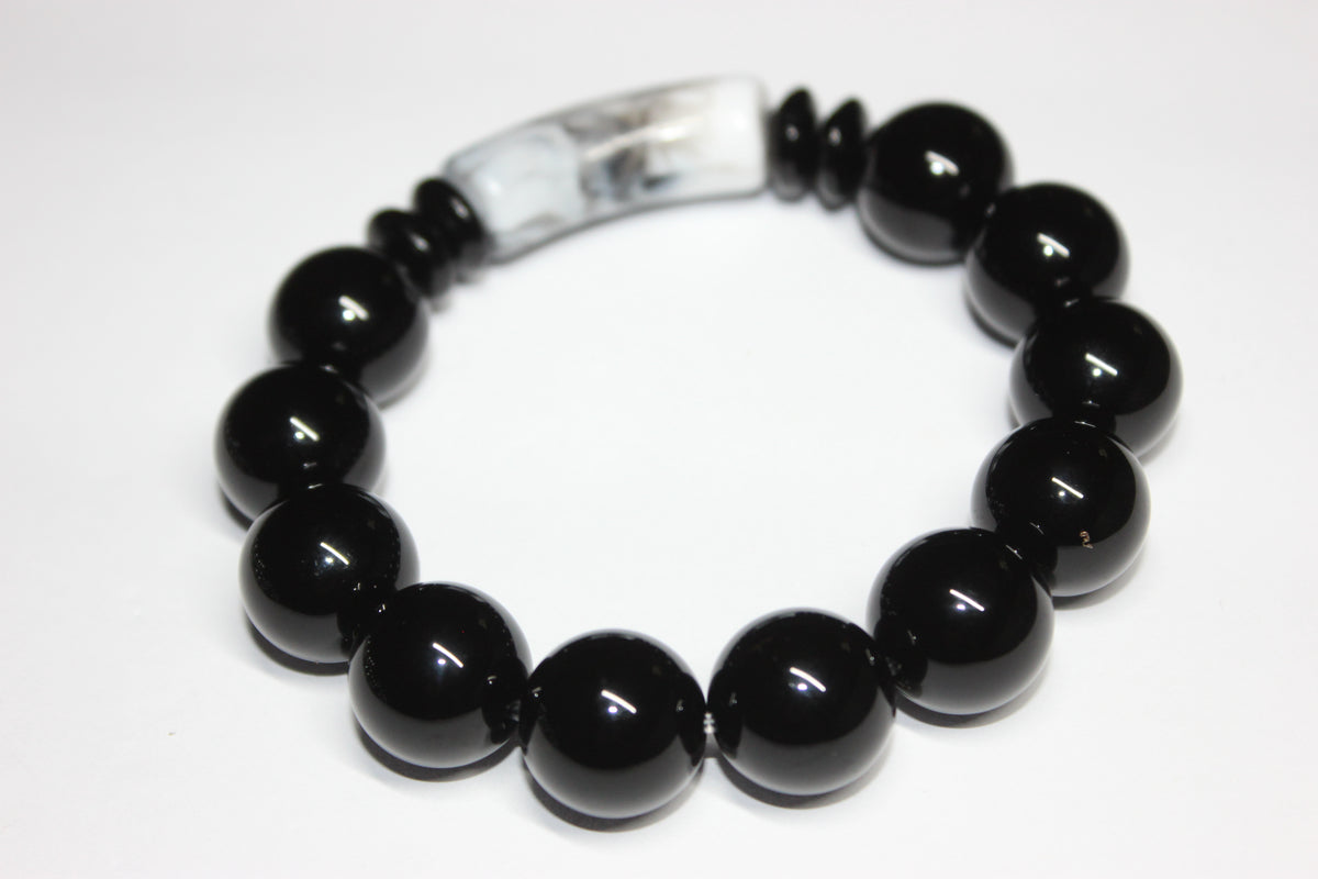 Black & Marble Grey/White Beaded Bracelet