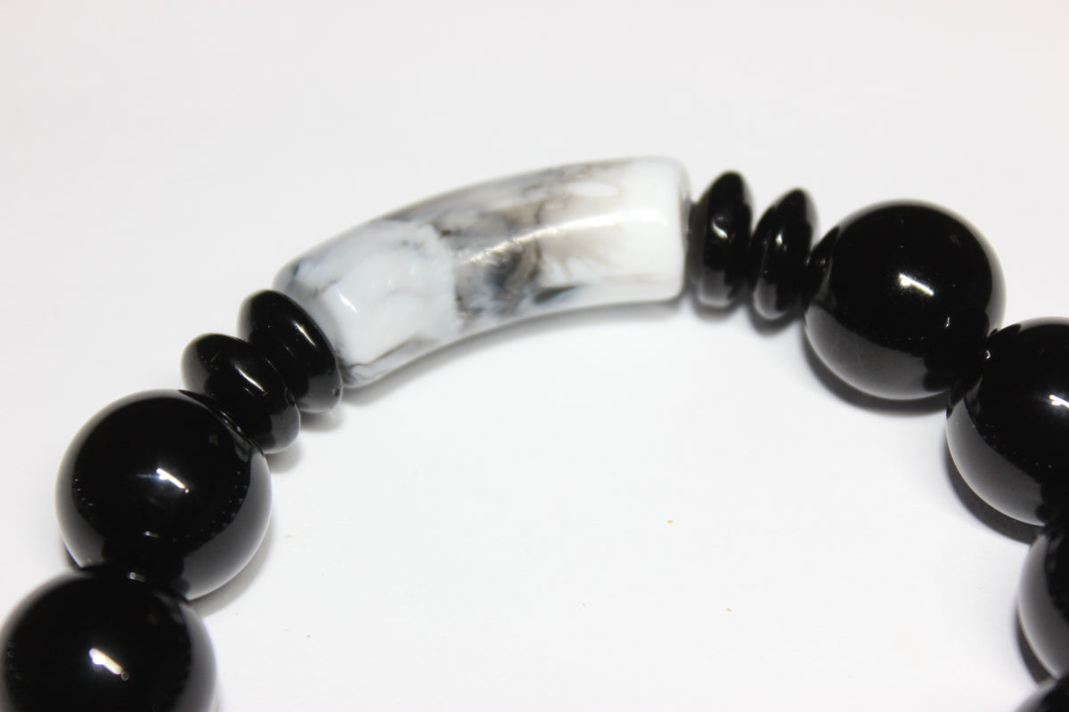 Black & Marble Grey/White Beaded Bracelet