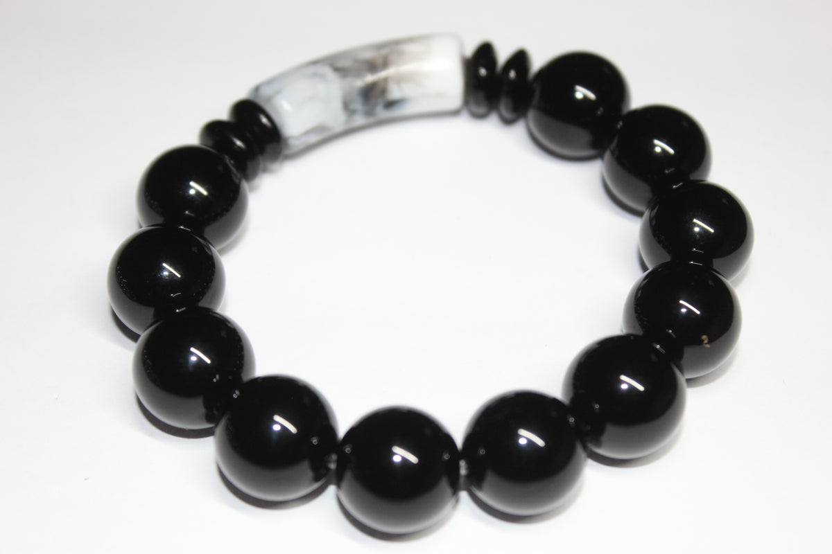 Black & Marble Grey/White Beaded Bracelet