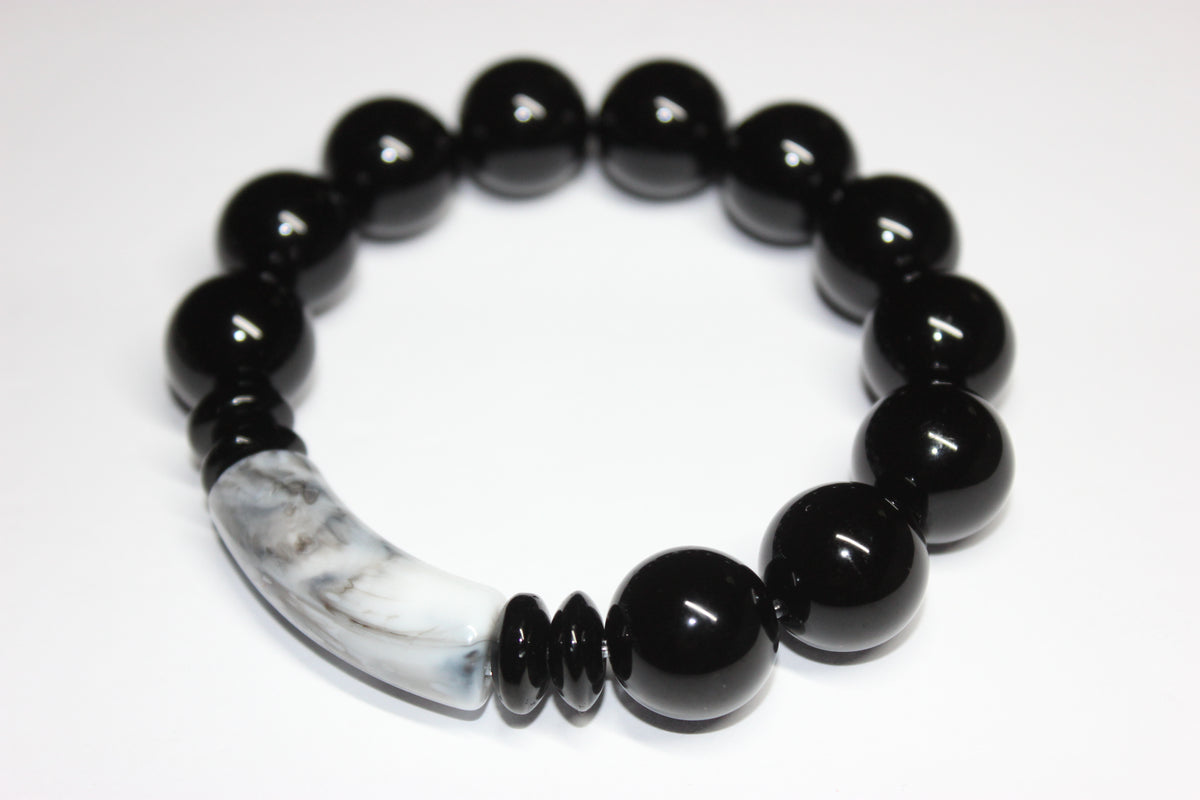 Black & Marble Grey/White Beaded Bracelet