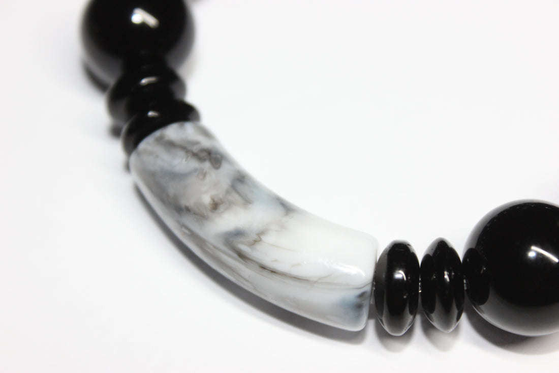 Black & Marble Grey/White Beaded Bracelet