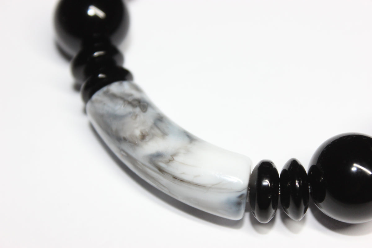 Black & Marble Grey/White Beaded Bracelet