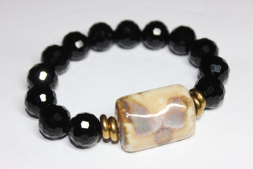 Black Ice/Tan/ Gold Beaded Bracelet