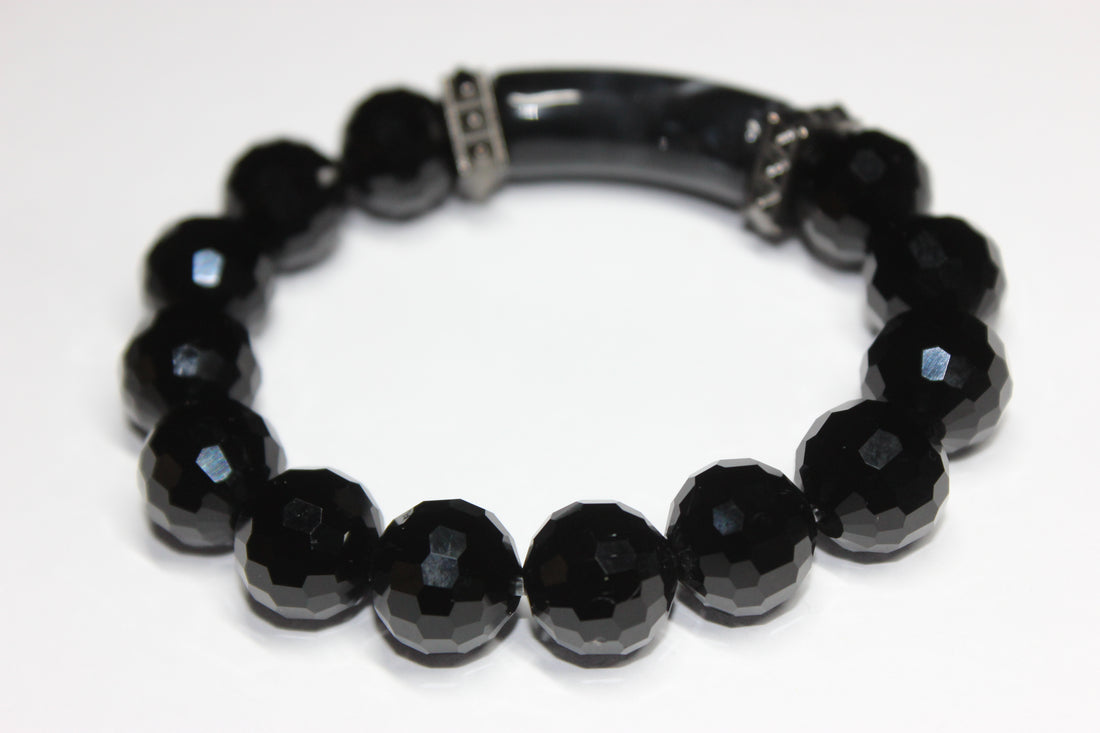 Black Ice & Grey Beaded Bracelet