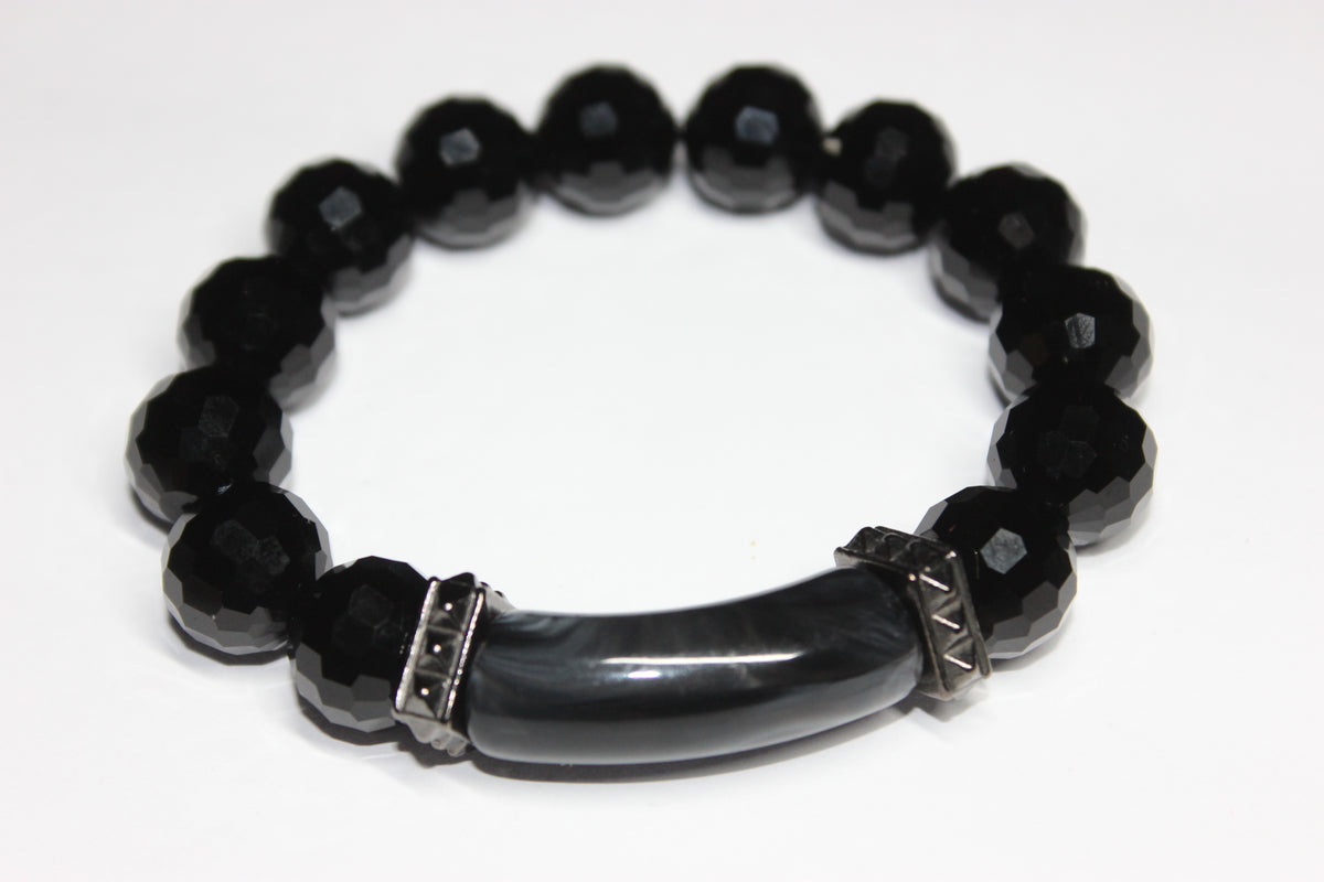 Black Ice & Grey Beaded Bracelet