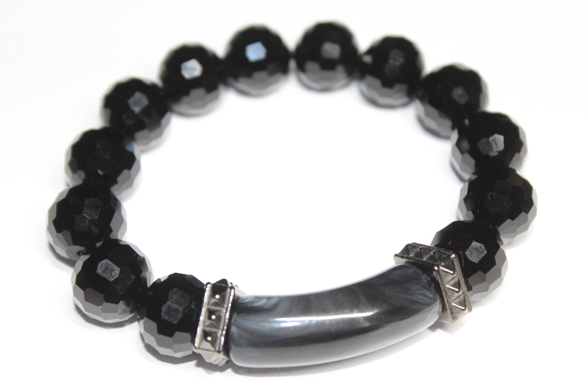 Black Ice & Grey Beaded Bracelet