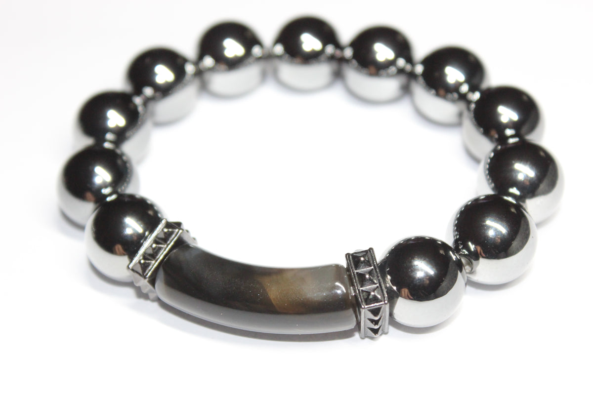 Grey On Grey Chrome Beaded Bracelet