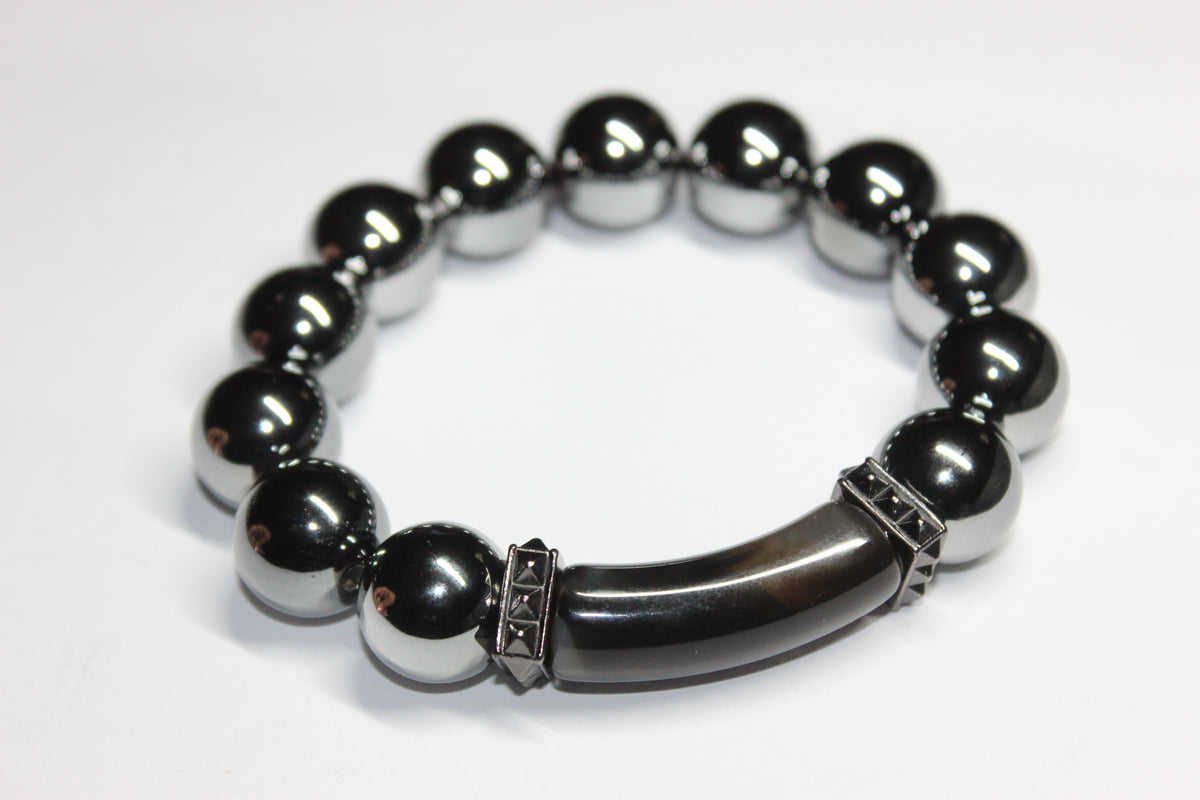 Grey On Grey Chrome Beaded Bracelet