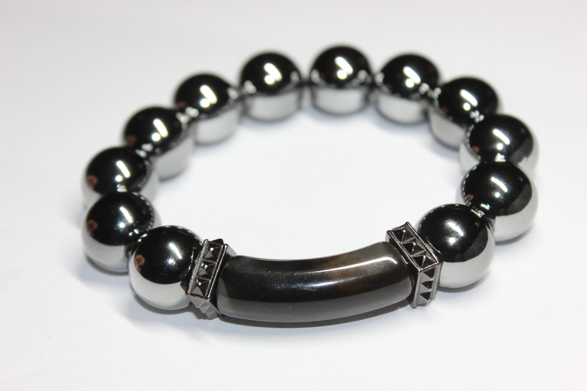 Grey On Grey Chrome Beaded Bracelet