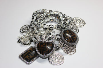 3 Piece Rhinestone Charm Bracelet Set BLACK/WHITE/GREY (Silver)