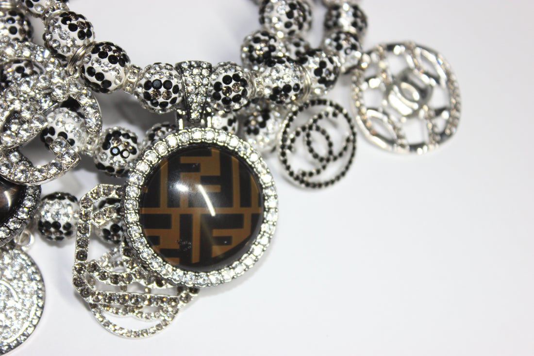 3 Piece Rhinestone Charm Bracelet Set BLACK/WHITE/GREY (Silver)