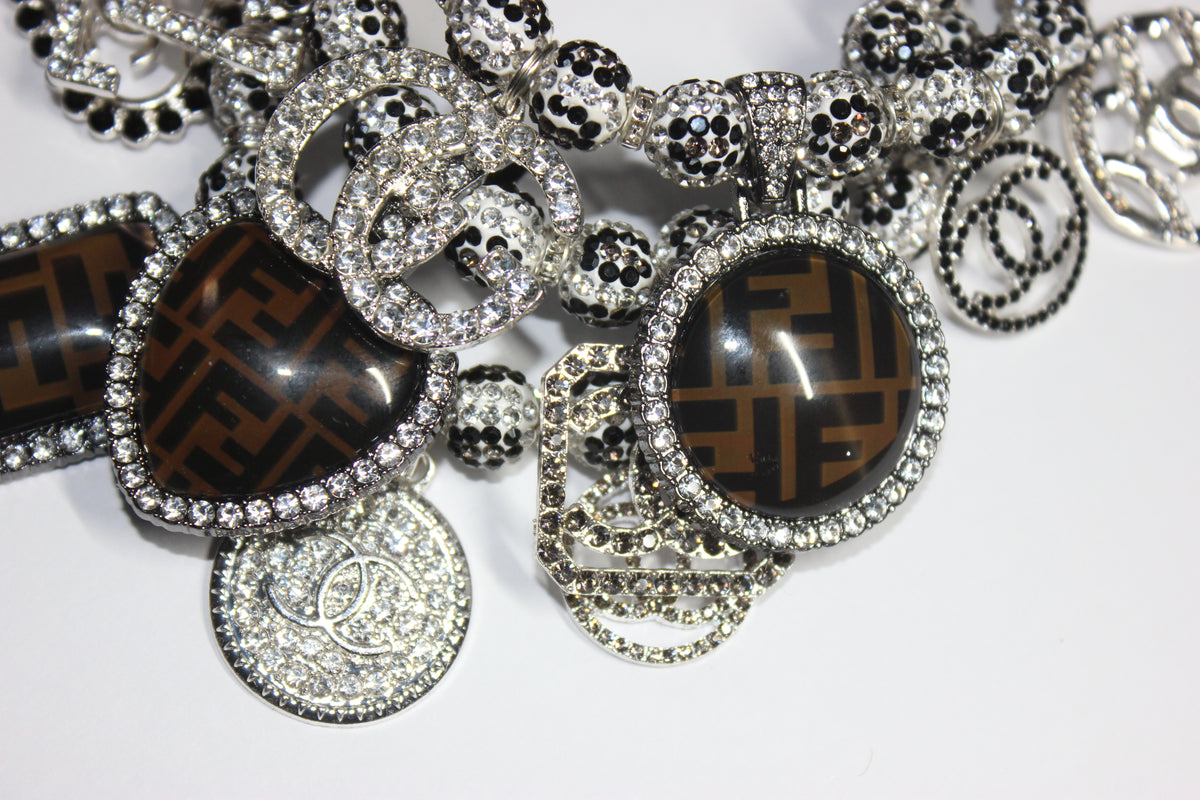 3 Piece Rhinestone Charm Bracelet Set BLACK/WHITE/GREY (Silver)