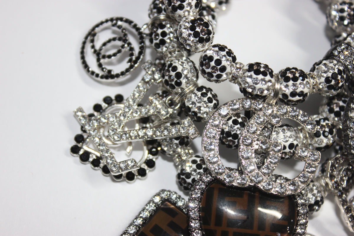 3 Piece Rhinestone Charm Bracelet Set BLACK/WHITE/GREY (Silver)