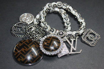 2 Piece Rhinestone Charm Bracelet Set WHITE/BLACK/GREY (Silver)