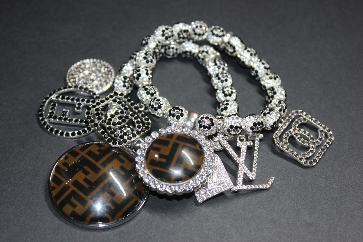 2 Piece Rhinestone Charm Bracelet Set WHITE/BLACK/GREY (Silver)