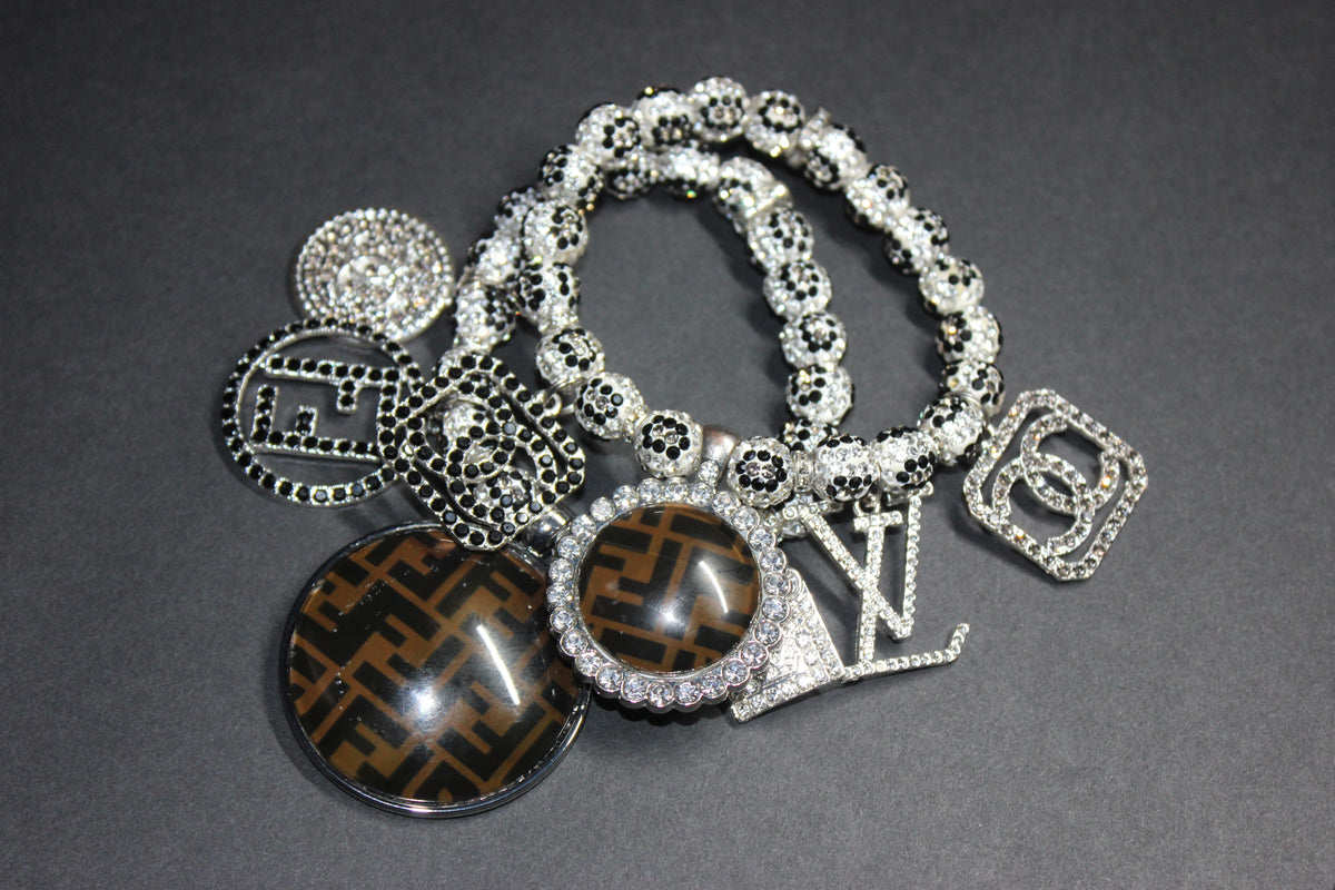 2 Piece Rhinestone Charm Bracelet Set WHITE/BLACK/GREY (Silver)