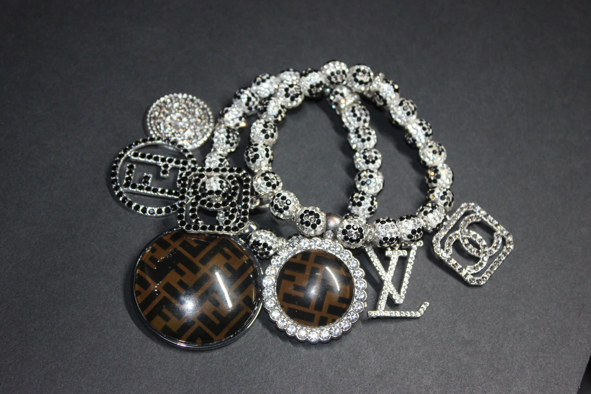 2 Piece Rhinestone Charm Bracelet Set WHITE/BLACK/GREY (Silver)