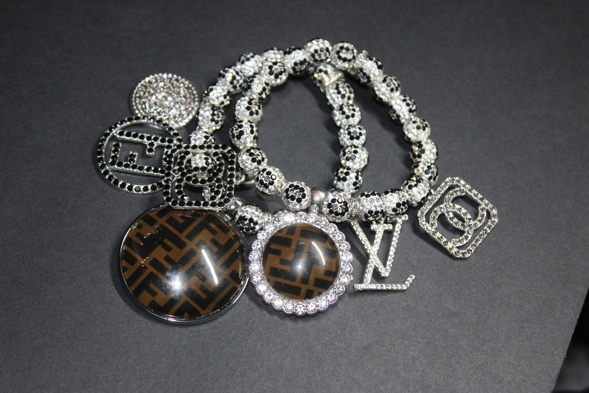 2 Piece Rhinestone Charm Bracelet Set WHITE/BLACK/GREY (Silver)