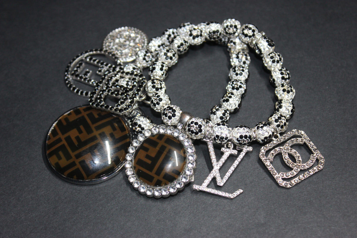 2 Piece Rhinestone Charm Bracelet Set WHITE/BLACK/GREY (Silver)