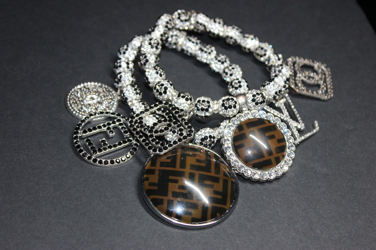 2 Piece Rhinestone Charm Bracelet Set WHITE/BLACK/GREY (Silver)