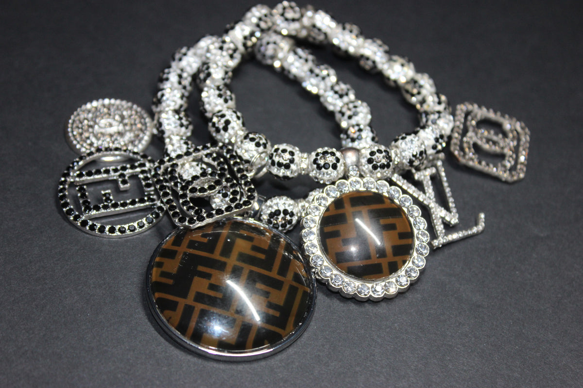 2 Piece Rhinestone Charm Bracelet Set WHITE/BLACK/GREY (Silver)