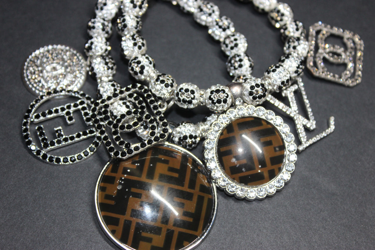2 Piece Rhinestone Charm Bracelet Set WHITE/BLACK/GREY (Silver)