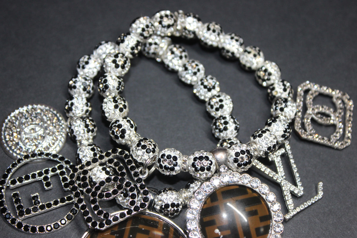 2 Piece Rhinestone Charm Bracelet Set WHITE/BLACK/GREY (Silver)