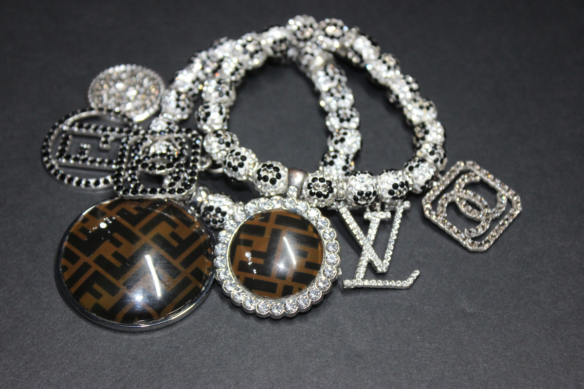 2 Piece Rhinestone Charm Bracelet Set WHITE/BLACK/GREY (Silver)