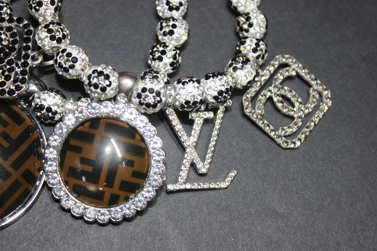 2 Piece Rhinestone Charm Bracelet Set WHITE/BLACK/GREY (Silver)