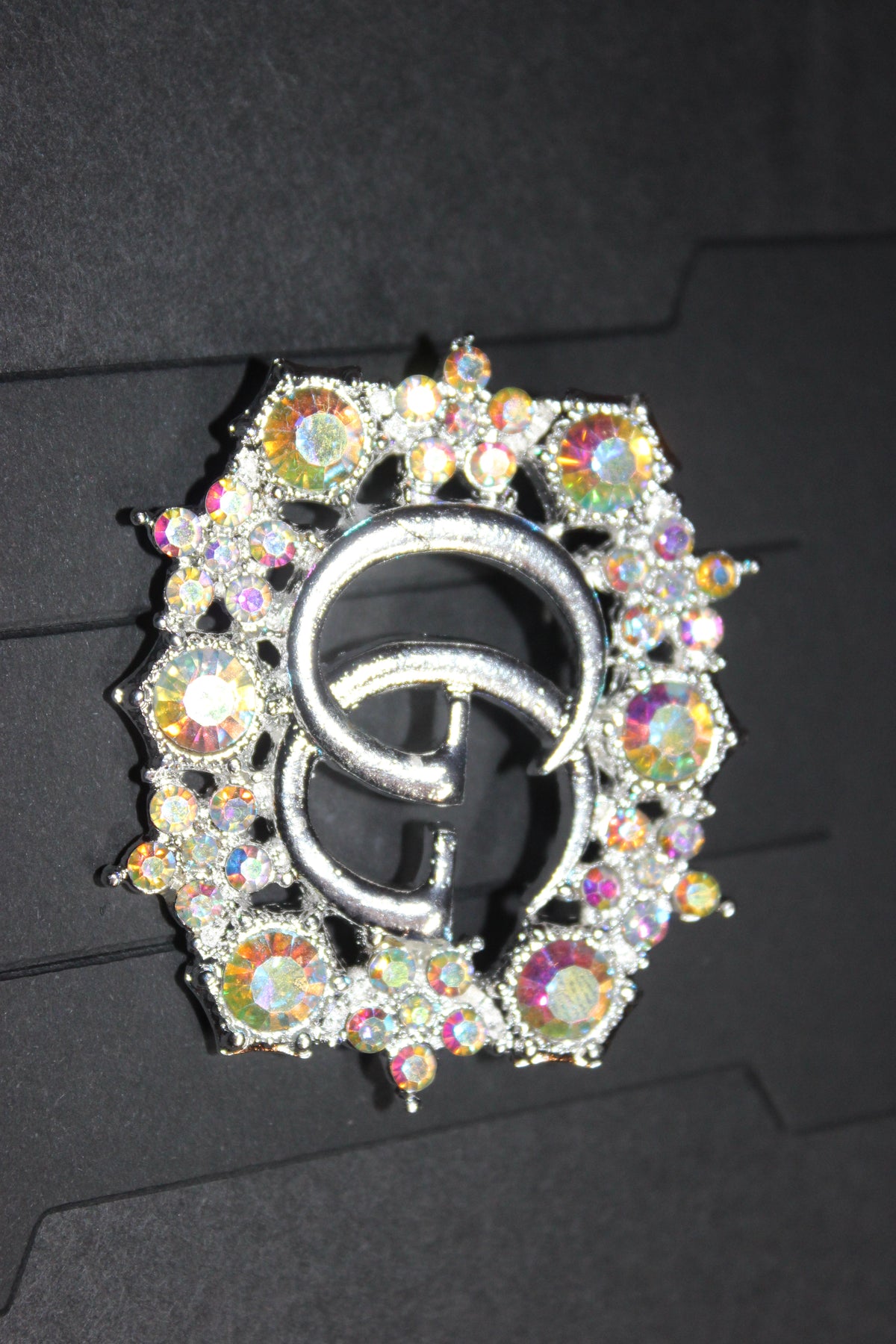 Silver Iridescent Rhinestone Brooch Pin