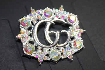Silver Iridescent Rhinestone Brooch Pin