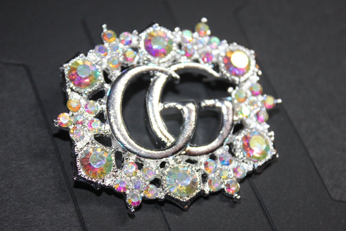 Silver Iridescent Rhinestone Brooch Pin