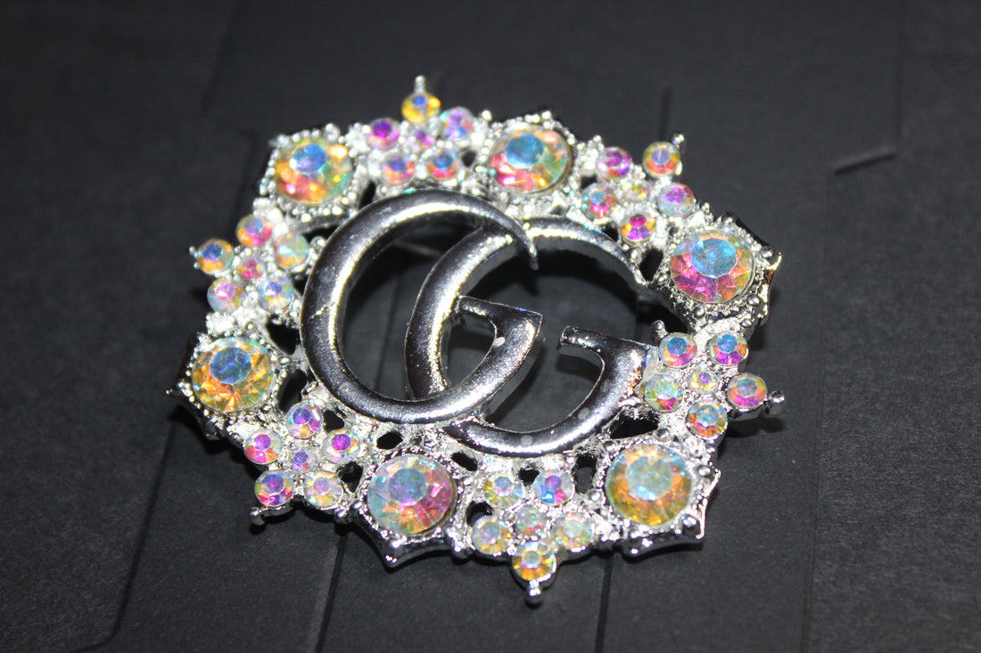 Silver Iridescent Rhinestone Brooch Pin