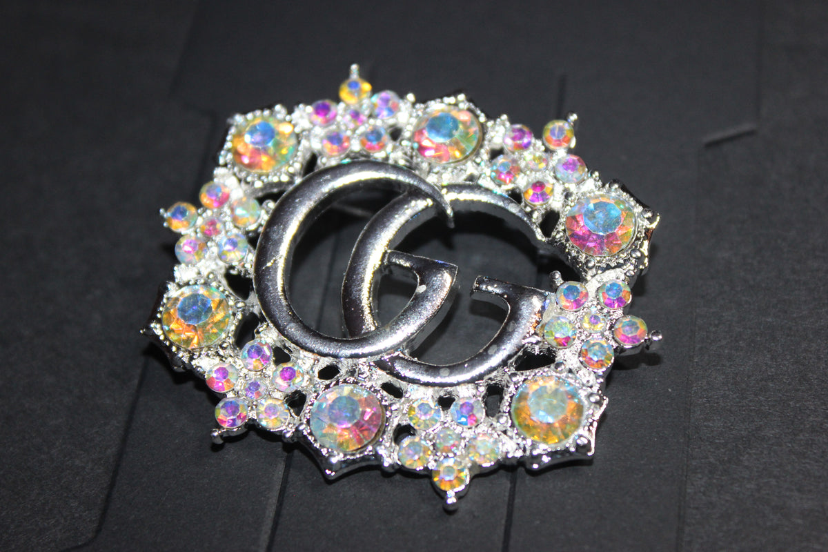 Silver Iridescent Rhinestone Brooch Pin