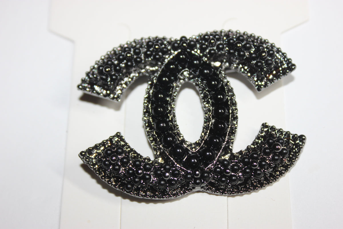 Black Pearl & Rhinestone Brooch Pin
