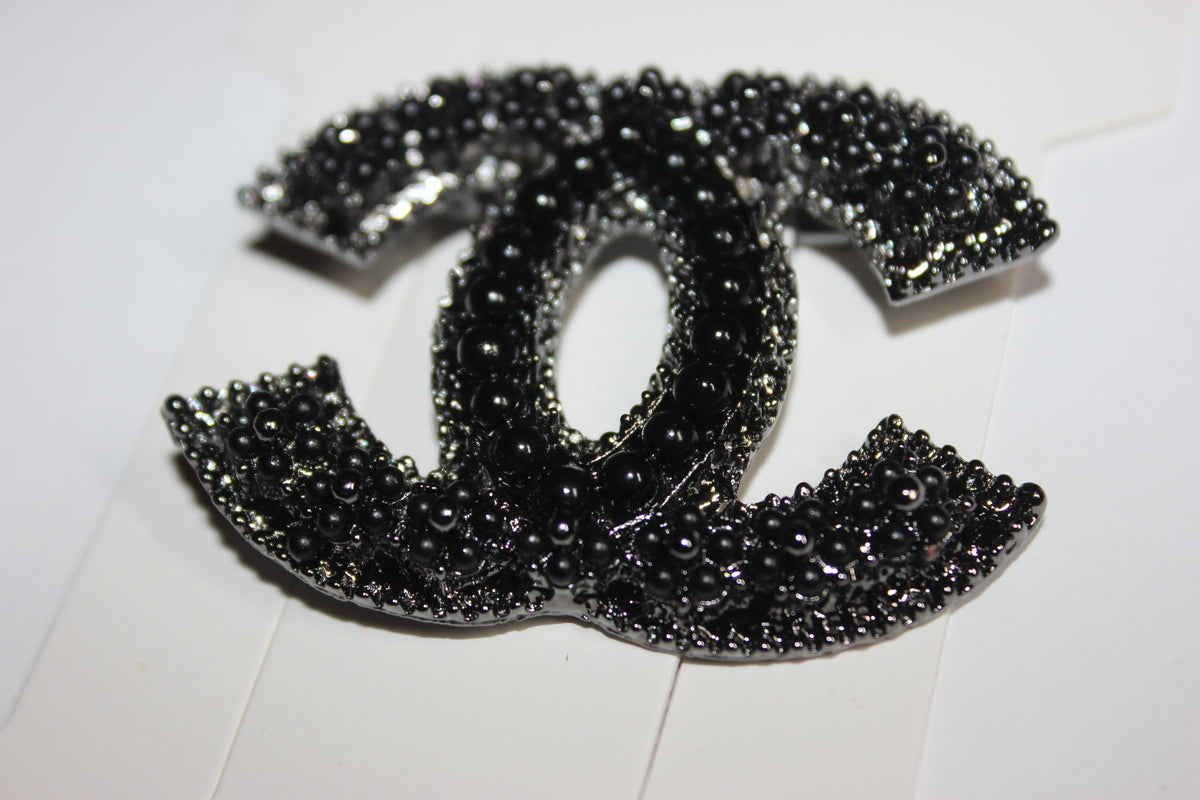 Black Pearl & Rhinestone Brooch Pin