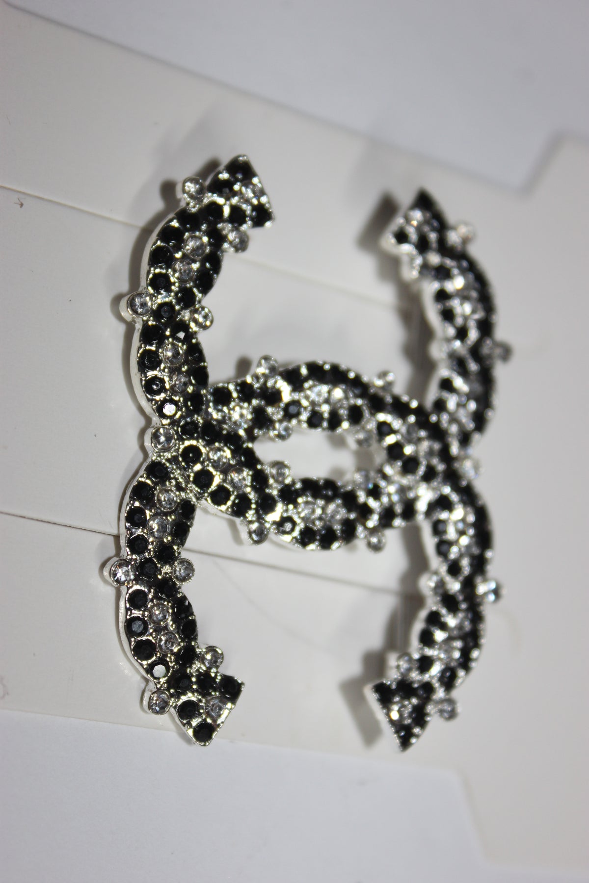 Black & Silver Rhinestone Brooch Pin