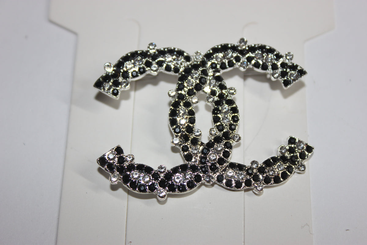 Black & Silver Rhinestone Brooch Pin