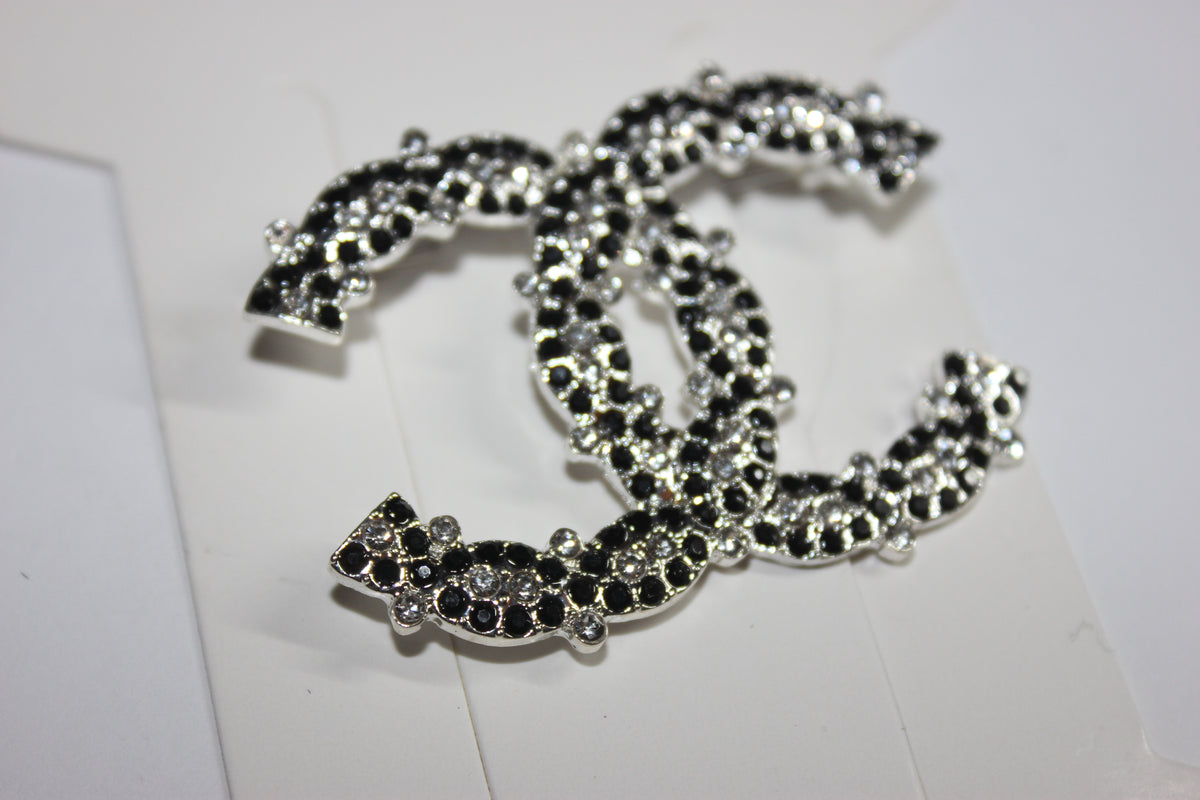 Black & Silver Rhinestone Brooch Pin