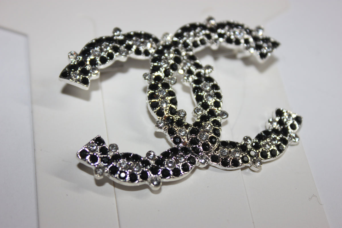 Black & Silver Rhinestone Brooch Pin