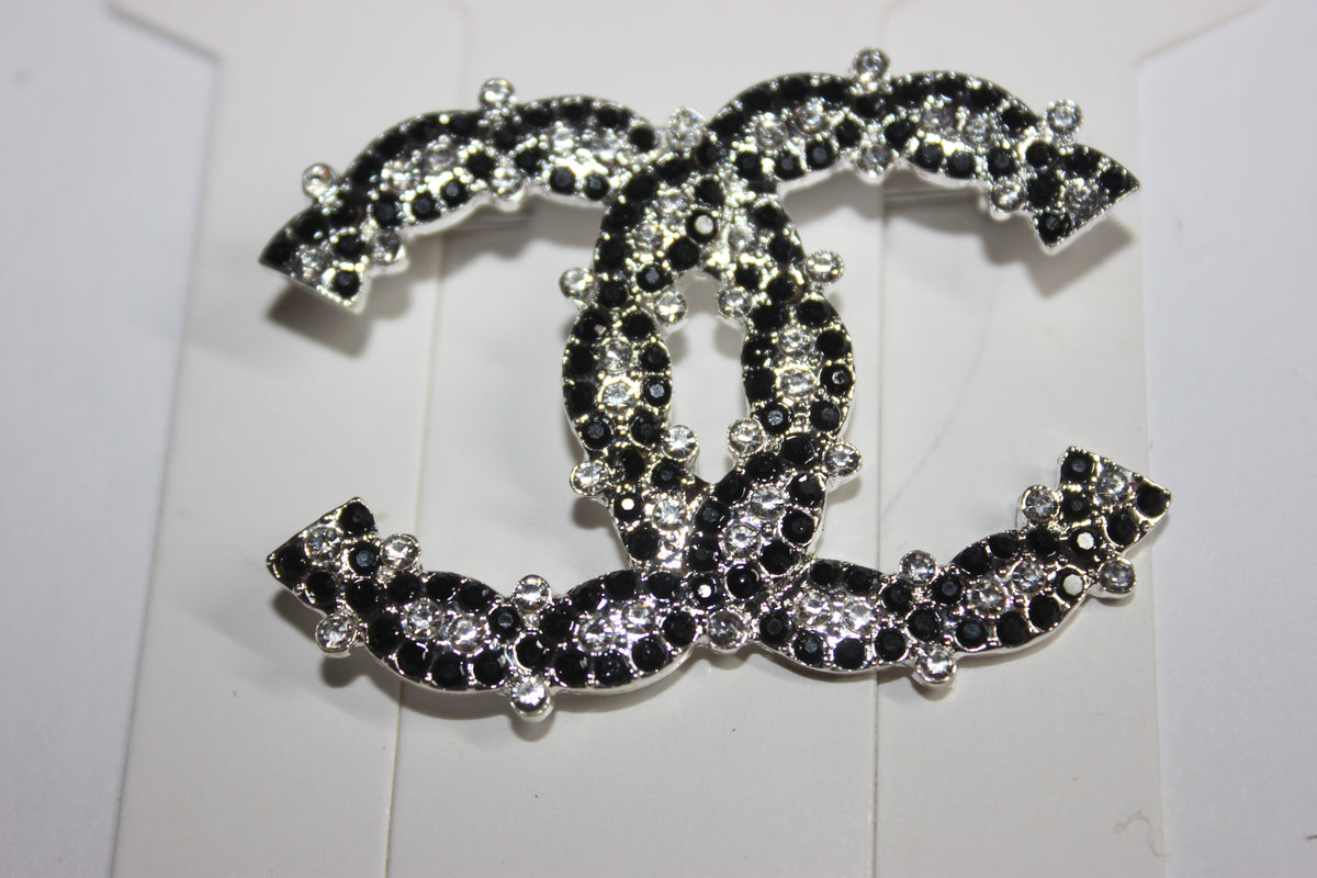 Black & Silver Rhinestone Brooch Pin