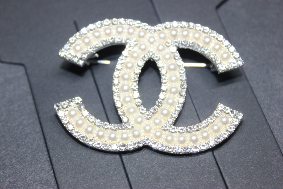 Silver Pearl Rhinestone Brooch Pin