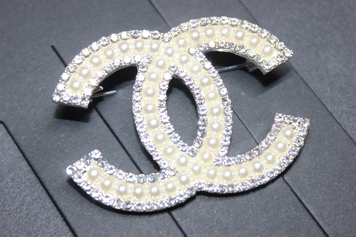 Silver Pearl Rhinestone Brooch Pin