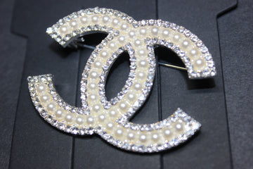 Silver Pearl Rhinestone Brooch Pin
