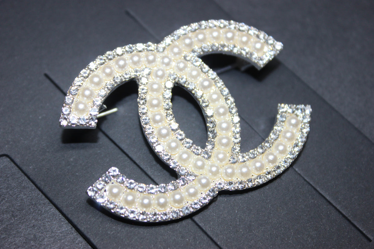 Silver Pearl Rhinestone Brooch Pin