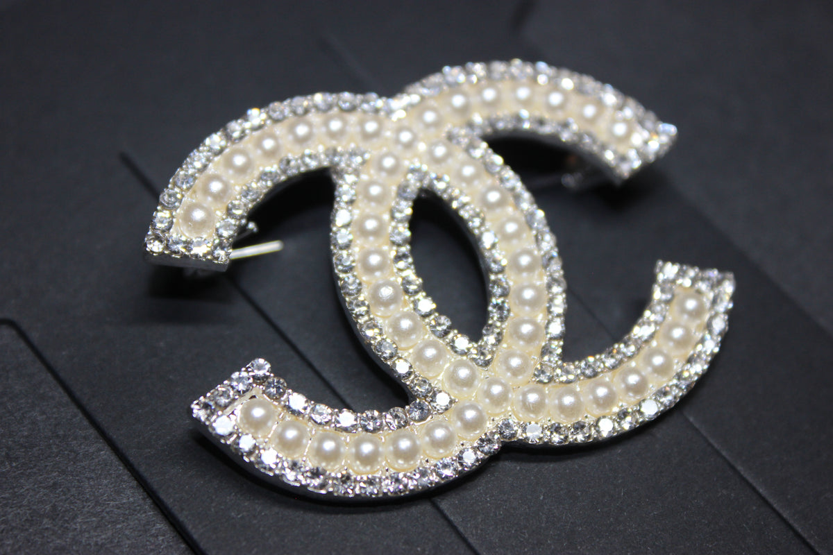 Silver Pearl Rhinestone Brooch Pin
