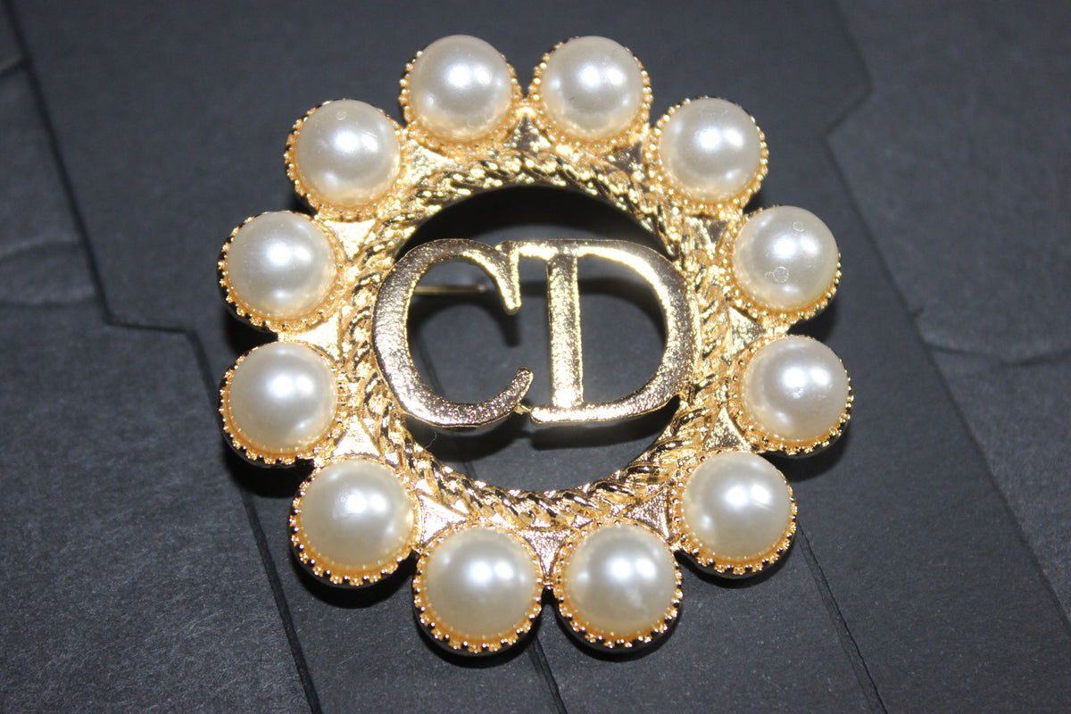 Gold Pearl Brooch Pin