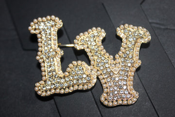 Gold & Rhinestone Pearl Brooch Pin