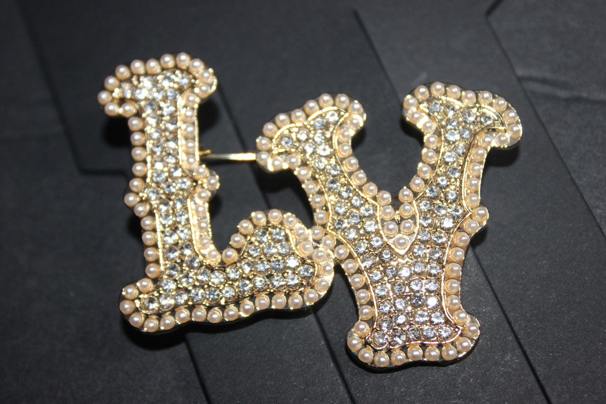 Gold & Rhinestone Pearl Brooch Pin