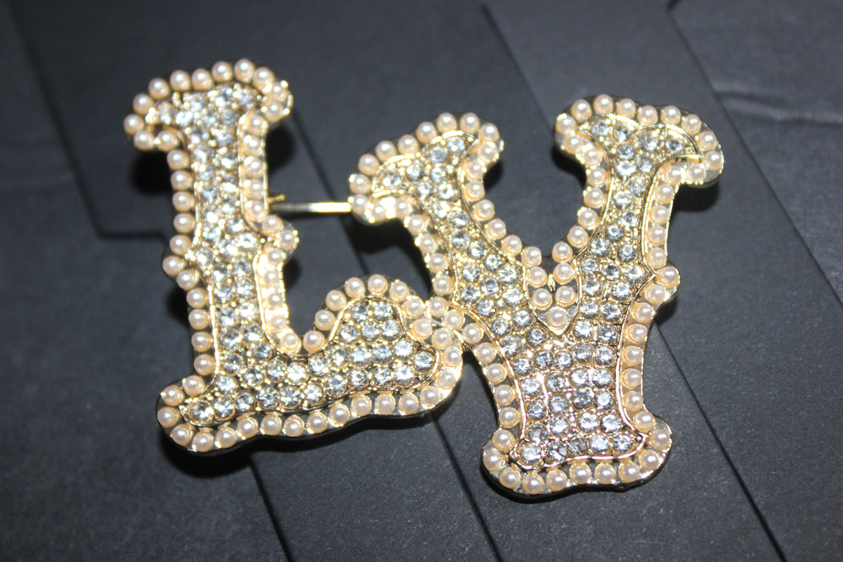 Gold & Rhinestone Pearl Brooch Pin